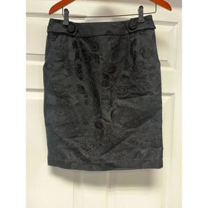 The Wrights Black Damask Dark Academia Button Embellished Pencil Skirt sz 6 EUC